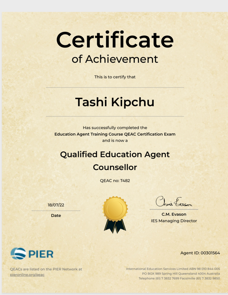 Qualified Education Agent Counsellor Certificate